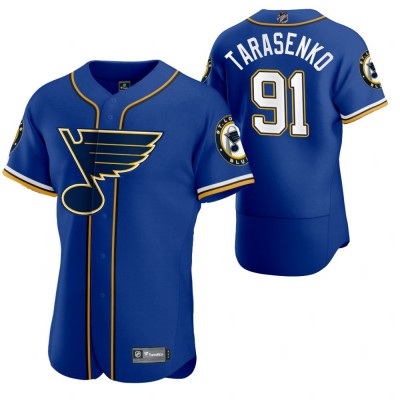 St. Louis St. Louis Blues #91 Vladimir Tarasenko Men's 2020 NHL x MLB Crossover Edition Baseball Jersey Blue
